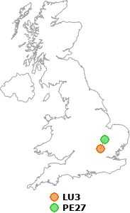 map showing distance between LU3 and PE27