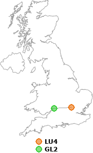 map showing distance between LU4 and GL2