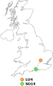 map showing distance between LU4 and SO14