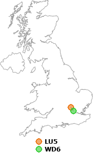 map showing distance between LU5 and WD6