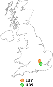 map showing distance between LU7 and UB9