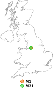 map showing distance between M1 and M21