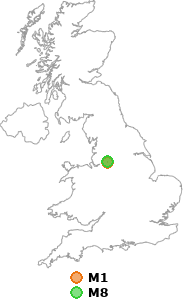 map showing distance between M1 and M8
