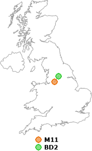 map showing distance between M11 and BD2