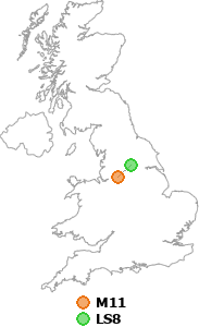 map showing distance between M11 and LS8