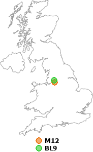 map showing distance between M12 and BL9