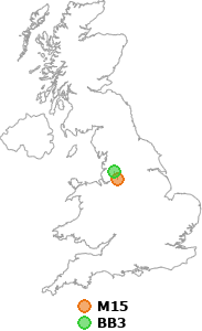 map showing distance between M15 and BB3