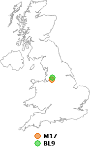 map showing distance between M17 and BL9