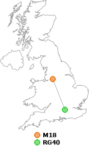 map showing distance between M18 and RG40