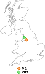 map showing distance between M2 and PR2