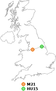 map showing distance between M21 and HU15