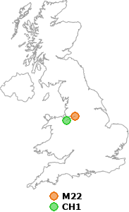 map showing distance between M22 and CH1