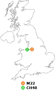 map showing distance between M22 and CH48