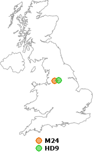 map showing distance between M24 and HD9