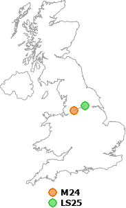 map showing distance between M24 and LS25