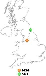 map showing distance between M24 and SR1
