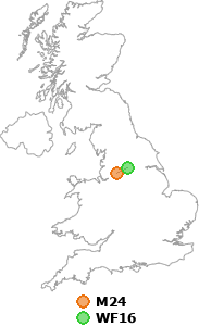 map showing distance between M24 and WF16