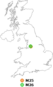 map showing distance between M25 and M26