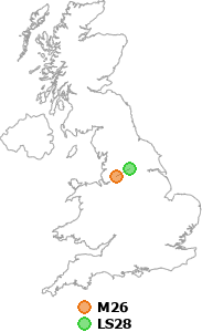 map showing distance between M26 and LS28