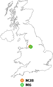 map showing distance between M28 and M6