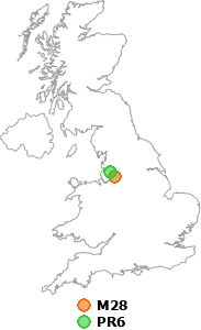 map showing distance between M28 and PR6