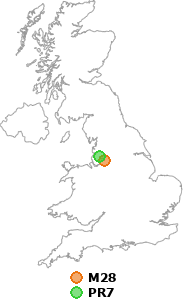 map showing distance between M28 and PR7