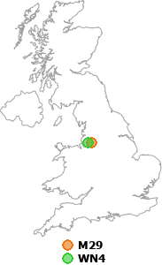 map showing distance between M29 and WN4