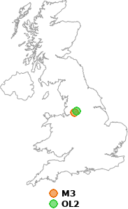 map showing distance between M3 and OL2