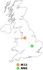 map showing distance between M32 and NN8