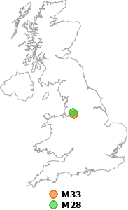 map showing distance between M33 and M28