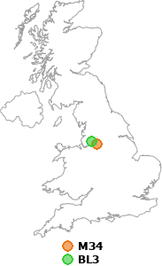 map showing distance between M34 and BL3