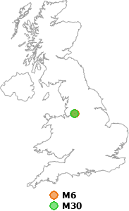 map showing distance between M6 and M30