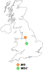 map showing distance between M9 and WS7
