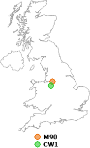 map showing distance between M90 and CW1