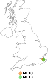 map showing distance between ME10 and ME13
