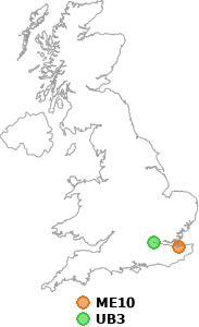 map showing distance between ME10 and UB3