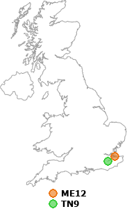 map showing distance between ME12 and TN9
