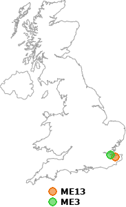 map showing distance between ME13 and ME3