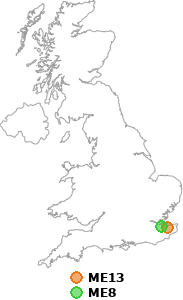 map showing distance between ME13 and ME8