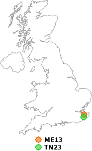 map showing distance between ME13 and TN23
