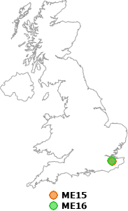 map showing distance between ME15 and ME16