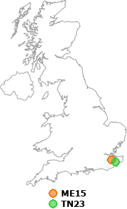 map showing distance between ME15 and TN23