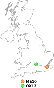 map showing distance between ME16 and OX12