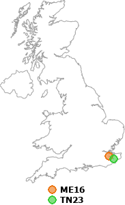 map showing distance between ME16 and TN23