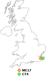map showing distance between ME17 and CT4