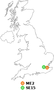 map showing distance between ME2 and SE15