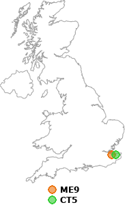 map showing distance between ME9 and CT5
