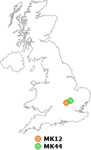map showing distance between MK12 and MK44