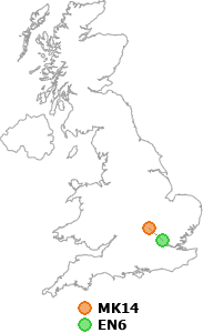 map showing distance between MK14 and EN6