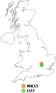 map showing distance between MK15 and LU7